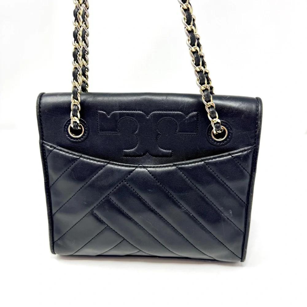 Tory Burch Alexa Medium Convertible Shoulder Bag - Black Quilted Leather